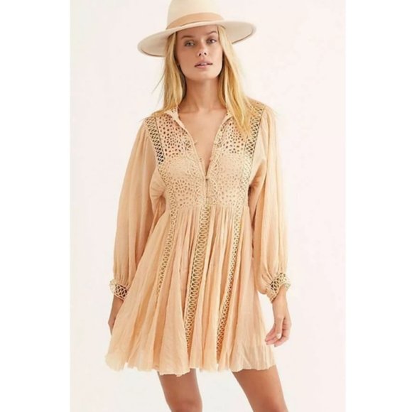 Free People Dresses & Skirts - NWT Free People Karma Mini Dress Peach Blush Nude Eyelet